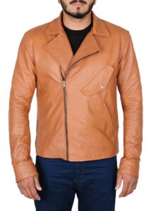 Men Tan Brown Leather Jacket - Image 3