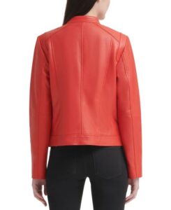 Red Moto Style Faux Leather Jacket For Women - Image 4