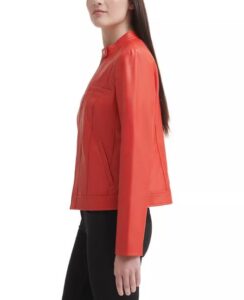 Red Moto Style Faux Leather Jacket For Women - Image 3