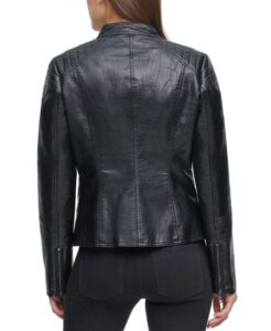 Black Motorcycle Style Faux Leather Jacket For Women - Image 4