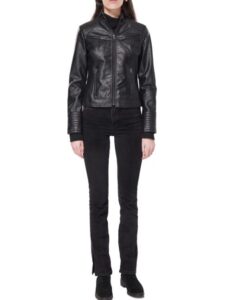 Black Biker Style Faux Leather Jacket For Women - Image 3