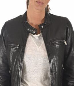 Women Perfect Black Lambskin Leather Jacket - Image 2