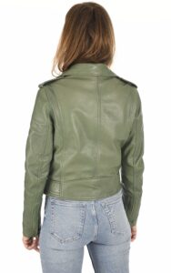 Women Fine Quality Lambskin Leather Jacket In Olive Green - Image 4