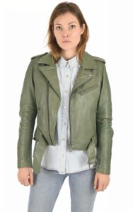 Women Fine Quality Lambskin Leather Jacket In Olive Green