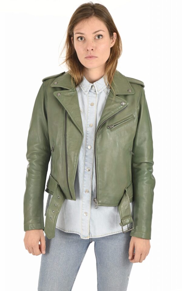 Women Fine Quality Lambskin Leather Jacket In Olive Green