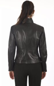 Black Lambskin Biker Style Jacket For Women - Image 2