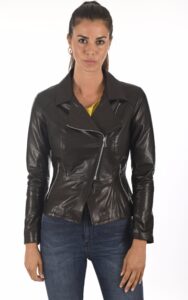 Bright Black Lambskin Leather Jacket For Women
