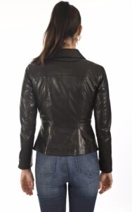 Bright Black Lambskin Leather Jacket For Women - Image 4