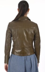 Stylish Olive Green Real Leather Jacket For Women - Image 4