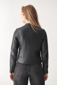 Seamless Black Biker Leather Jacket For Women - Image 4