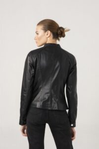 Biker Style Women Casual Black Leather Jacket - Mauve Tree - Image 2
