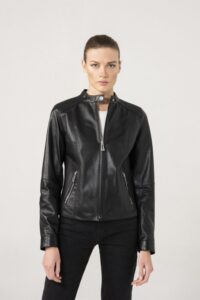 Biker Style Women Casual Black Leather Jacket - Mauve Tree