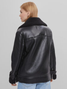 Black Faux Shearling leather Coat for Women - Mauve Tree - Image 3