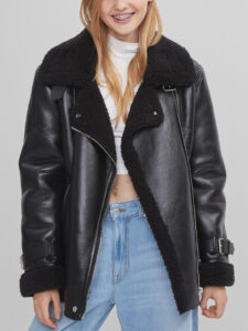 Black Faux Shearling leather Coat for Women - Mauve Tree