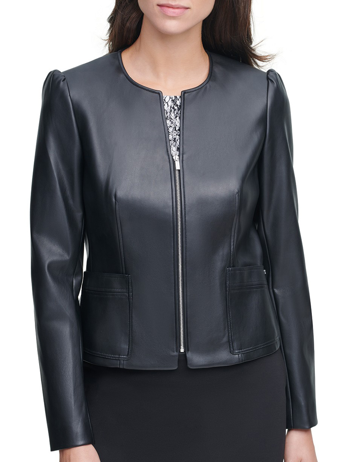 FASN191-Featured-1.jpg Calvin Klein Elegant Petite Zipper Jacket For Women - Image 1
