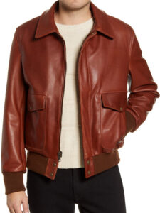 Pebble Texture Leather Bomber Jacket for Men - Mauve Tree