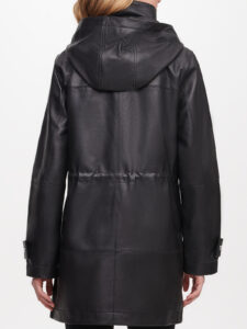Stylish Black Hooded Leather Jacket - Image 2