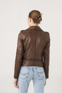 Elegant Brown Biker Leather Jacket For Women - Mauve Tree - Image 3