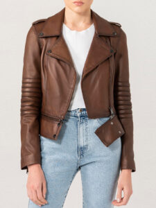 Elegant Brown Biker Leather Jacket For Women - Mauve Tree