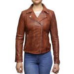 Lambskin Leather Women Slim Fit Brown Biker Jacket - Mauve Tree