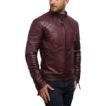mens stylish burgundy leather biker jacket