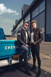 mens stripe black biker leather jacket - Image 3