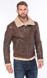 Mens Bomber Shearling Brown Sheepskin Leather Jacket - Mauve Tree