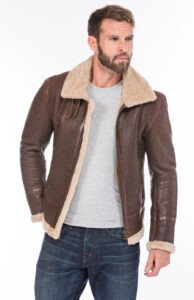 Mens Bomber Shearling Brown Sheepskin Leather Jacket - Mauve Tree - Image 2