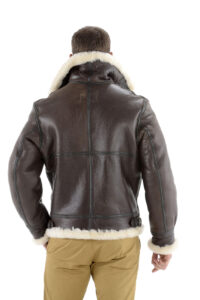 stylish mens bomber brown sheepskin leather jacket - Image 3