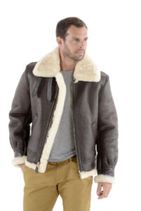 stylish mens bomber brown sheepskin leather jacket