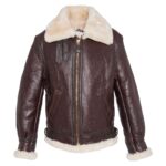 stylish mens bomber brown sheepskin leather jacket - Image 2
