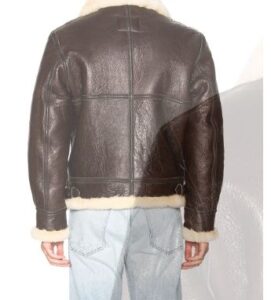 mens brown b 3 sheepskin leather bomber jacket - Image 3
