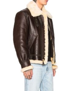 mens brown b 3 sheepskin leather bomber jacket - Image 2