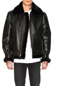 mens black b 3 sheepskin leather bomber jacket