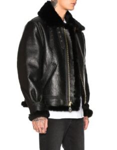 mens black b 3 sheepskin leather bomber jacket - Image 2