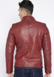 mens biker style maroon pu leather jacket - Image 3