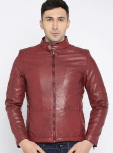 mens biker style maroon pu leather jacket