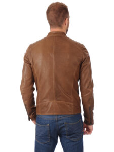 Classic Mens Brown Biker Real Leather Jacket - Mauve Tree - Image 3