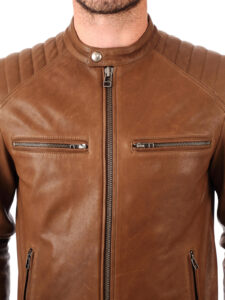 Classic Mens Brown Biker Real Leather Jacket - Mauve Tree - Image 2
