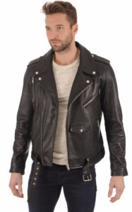 mens napa style black biker sheepskin leather jacket