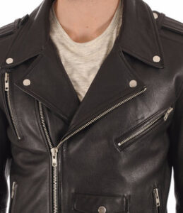 mens napa style black biker sheepskin leather jacket - Image 2