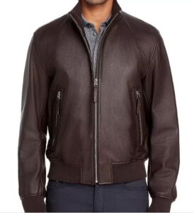 Seamless Brown Bomber Leather Jacket For Men - Mauve Tree