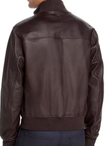 Seamless Brown Bomber Leather Jacket For Men - Mauve Tree - Image 2