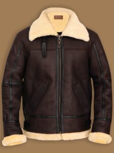 Mens B3 Bomber Brown Aviator Shearling Leather Jacket