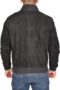 mens real soft goat suede bomber jacket black slim fit varsity baseball coat blur - Image 3