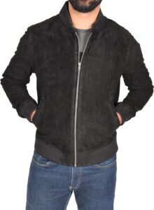 mens real soft goat suede bomber jacket black slim fit varsity baseball coat blur