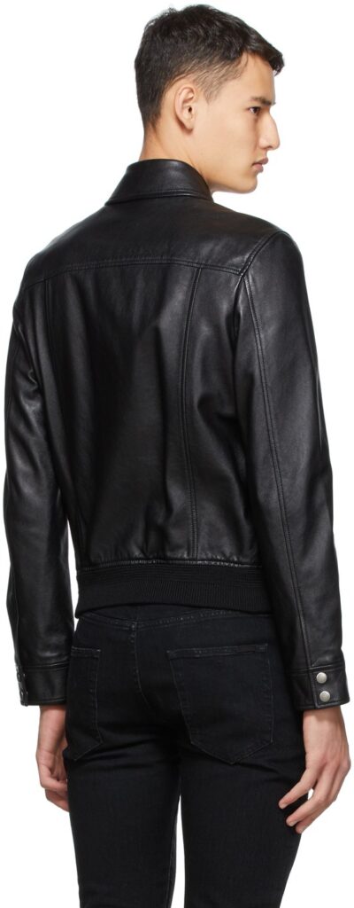 mens top quality lambskin black leather jacket - Image 3