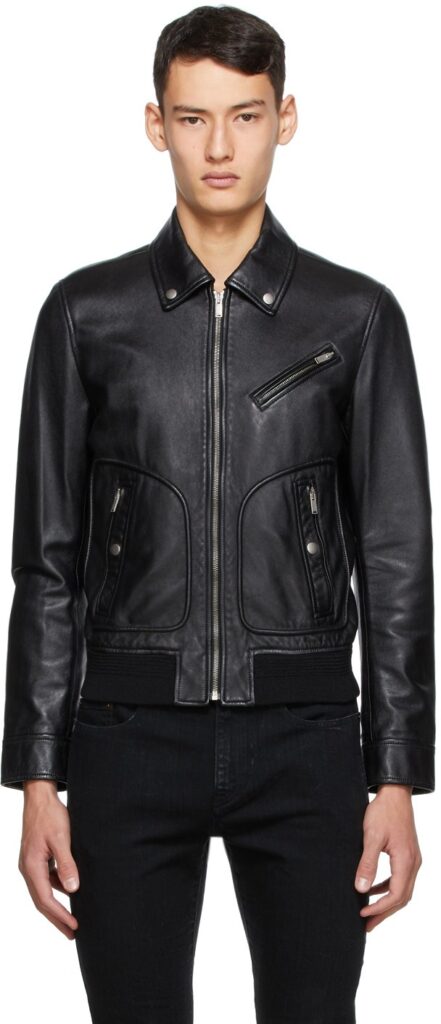 mens top quality lambskin black leather jacket