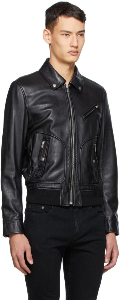 mens top quality lambskin black leather jacket - Image 2