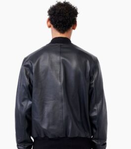 mens exclusive bomber style black leather jacket - Image 3
